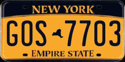 NY license plate GOS7703