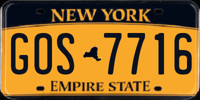 NY license plate GOS7716