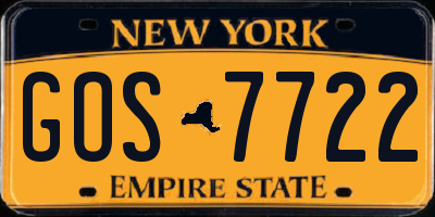 NY license plate GOS7722