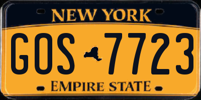 NY license plate GOS7723