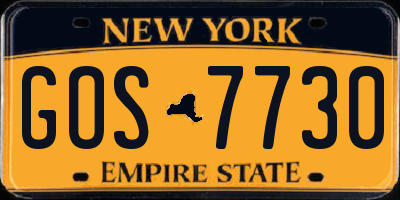NY license plate GOS7730