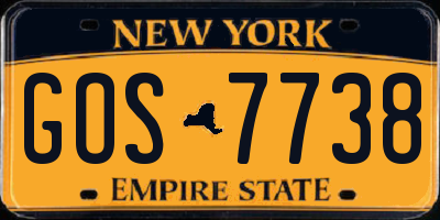 NY license plate GOS7738