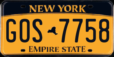 NY license plate GOS7758