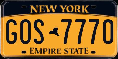NY license plate GOS7770