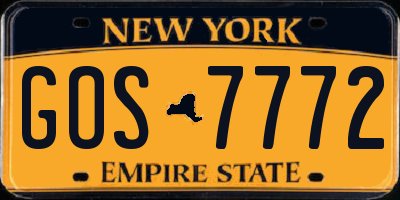 NY license plate GOS7772