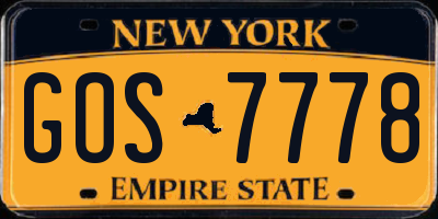 NY license plate GOS7778