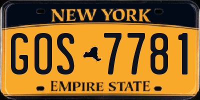 NY license plate GOS7781