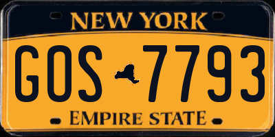 NY license plate GOS7793