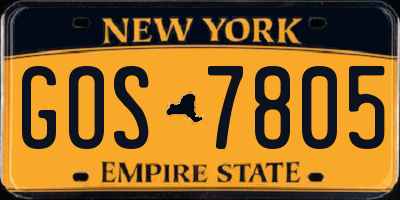 NY license plate GOS7805
