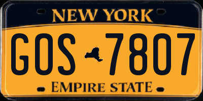NY license plate GOS7807