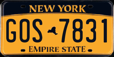 NY license plate GOS7831