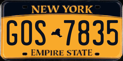 NY license plate GOS7835