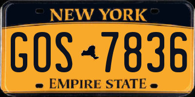 NY license plate GOS7836