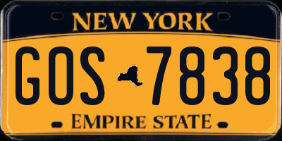 NY license plate GOS7838