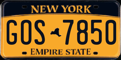 NY license plate GOS7850