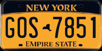 NY license plate GOS7851