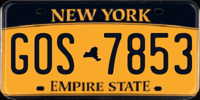 NY license plate GOS7853