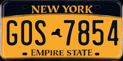 NY license plate GOS7854