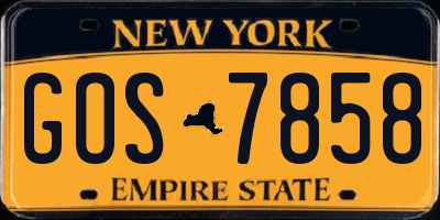 NY license plate GOS7858