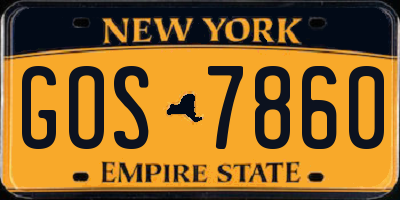 NY license plate GOS7860