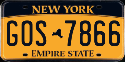 NY license plate GOS7866