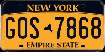 NY license plate GOS7868