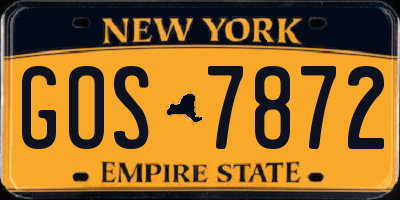 NY license plate GOS7872