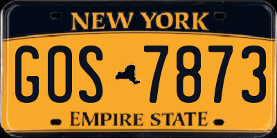 NY license plate GOS7873
