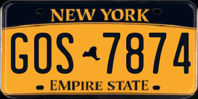 NY license plate GOS7874