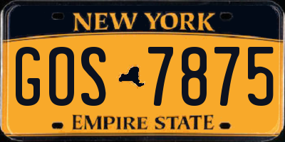 NY license plate GOS7875