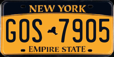 NY license plate GOS7905