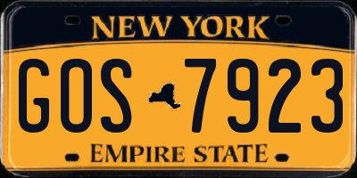 NY license plate GOS7923