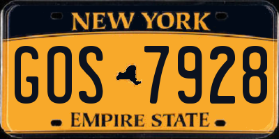 NY license plate GOS7928