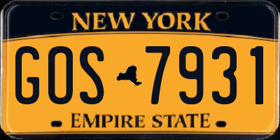NY license plate GOS7931