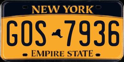NY license plate GOS7936