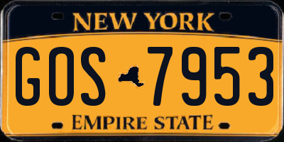 NY license plate GOS7953