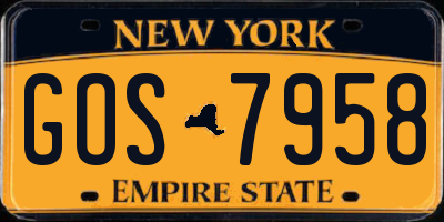 NY license plate GOS7958