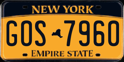 NY license plate GOS7960