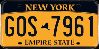 NY license plate GOS7961