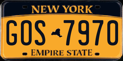 NY license plate GOS7970