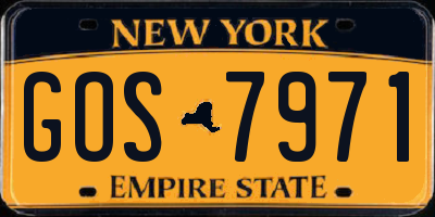 NY license plate GOS7971