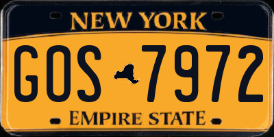NY license plate GOS7972