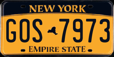 NY license plate GOS7973