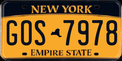 NY license plate GOS7978