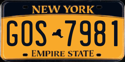 NY license plate GOS7981
