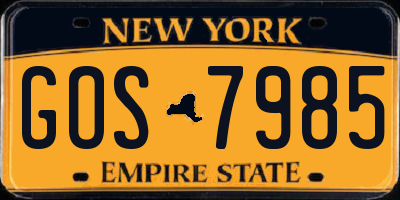 NY license plate GOS7985