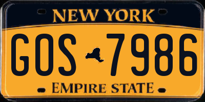 NY license plate GOS7986