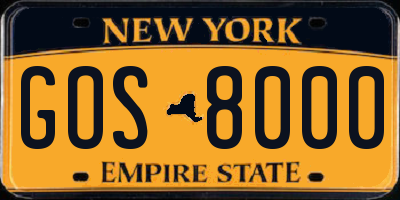NY license plate GOS8000