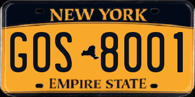 NY license plate GOS8001