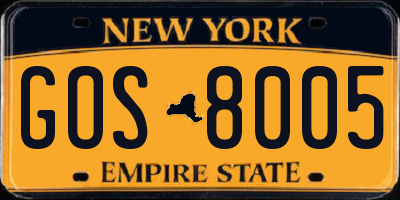 NY license plate GOS8005